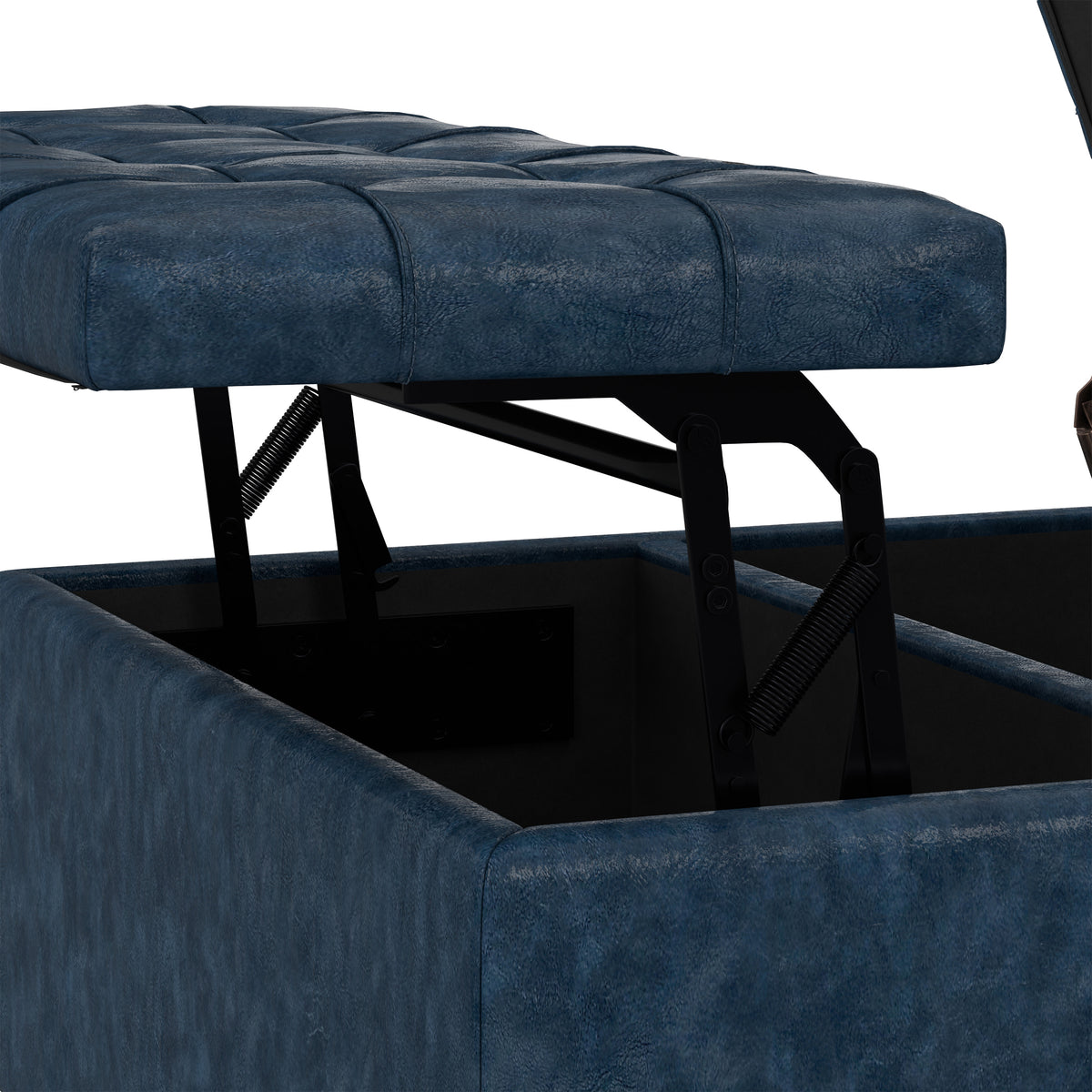 Denim Blue Vegan Leather | Harrison Small Square Coffee Table Storage Ottoman in Vegan Leather