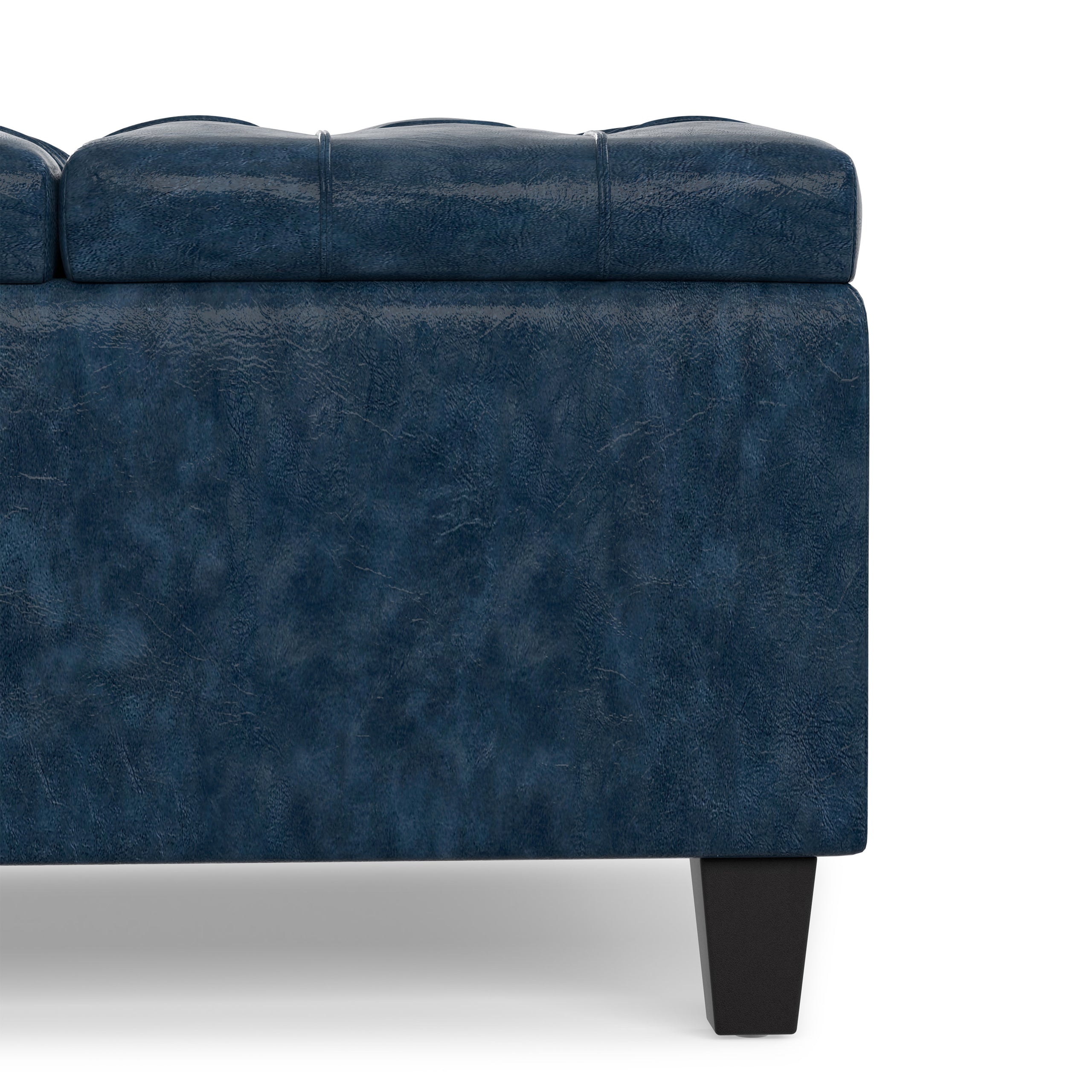 Denim Blue Vegan Leather | Harrison Small Square Coffee Table Storage Ottoman in Vegan Leather