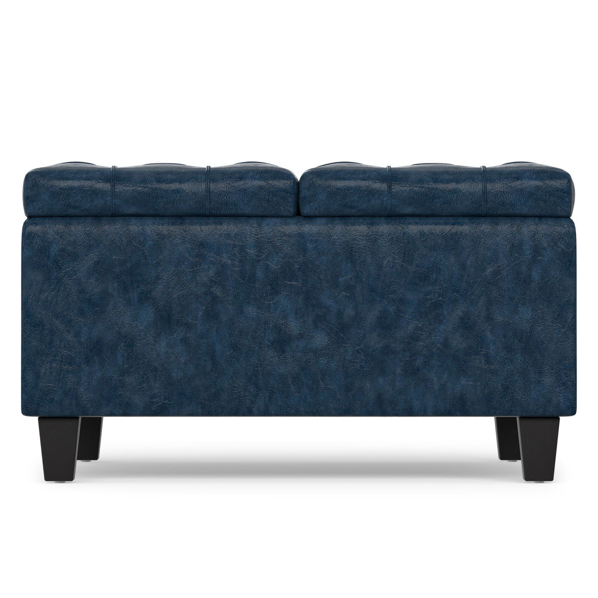 Denim Blue Vegan Leather | Harrison Small Square Coffee Table Storage Ottoman in Vegan Leather