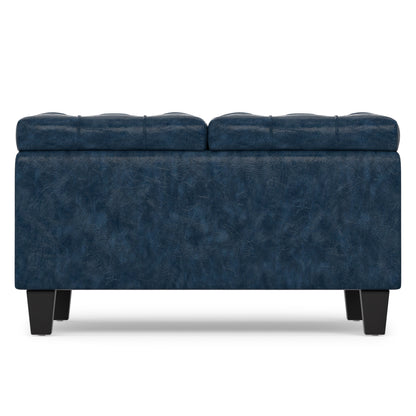 Denim Blue Vegan Leather | Harrison Small Square Coffee Table Storage Ottoman in Vegan Leather