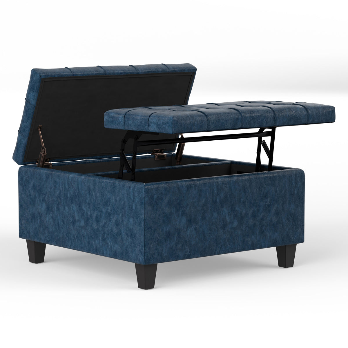 Denim Blue Vegan Leather | Harrison Small Square Coffee Table Storage Ottoman in Vegan Leather