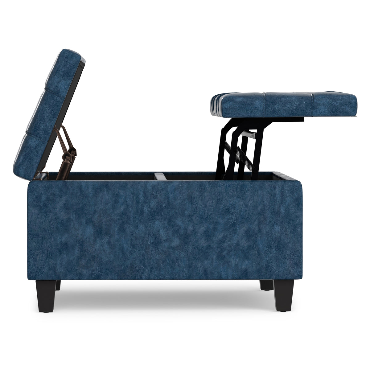 Denim Blue Vegan Leather | Harrison Small Square Coffee Table Storage Ottoman in Vegan Leather