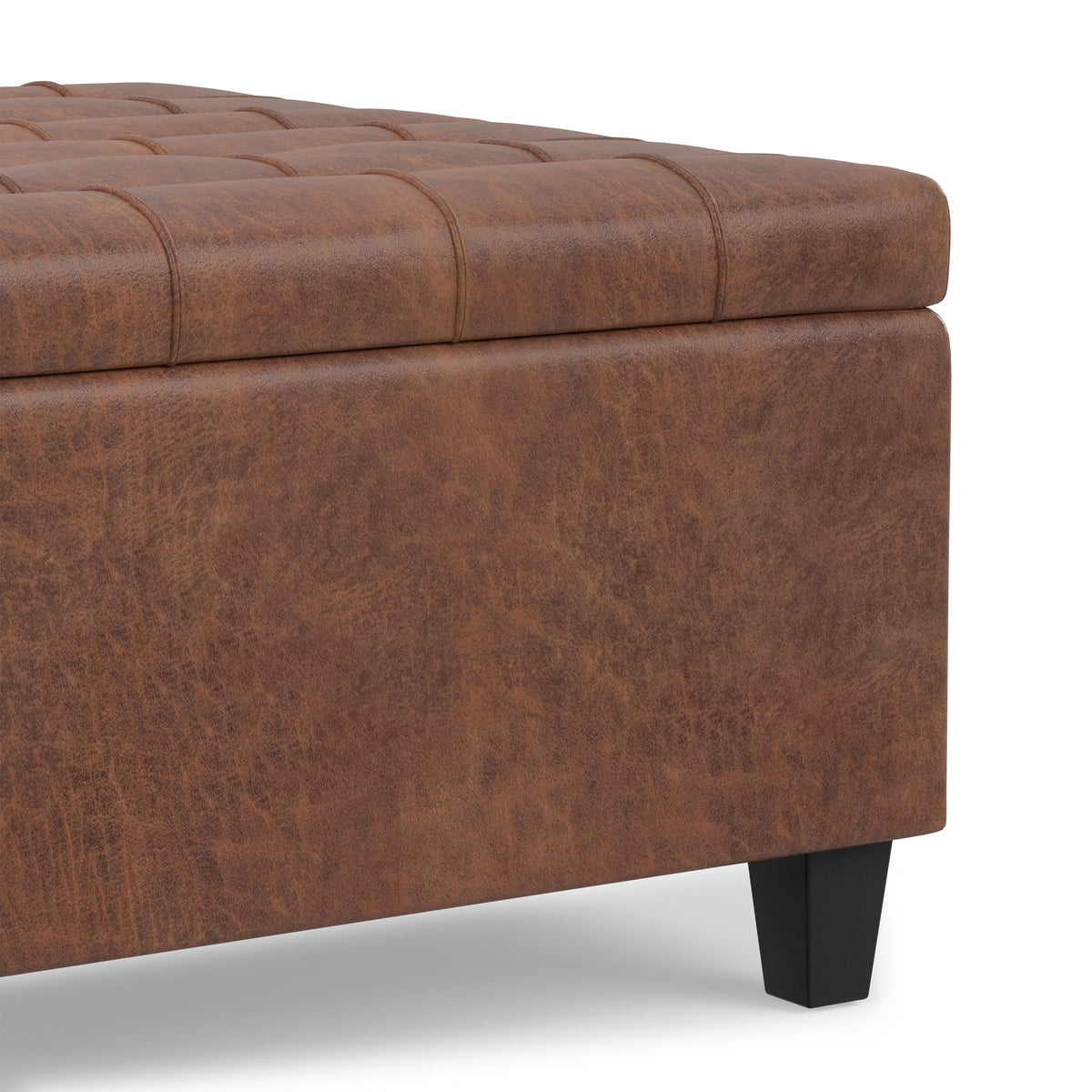 Distressed Saddle Brown Distressed Vegan Leather | Harrison Small Square Coffee Table Storage Ottoman in Distressed Vegan Leather