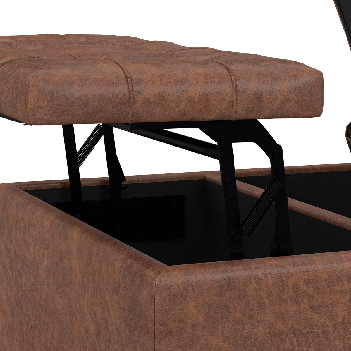 Distressed Saddle Brown Distressed Vegan Leather | Harrison Small Square Coffee Table Storage Ottoman in Distressed Vegan Leather