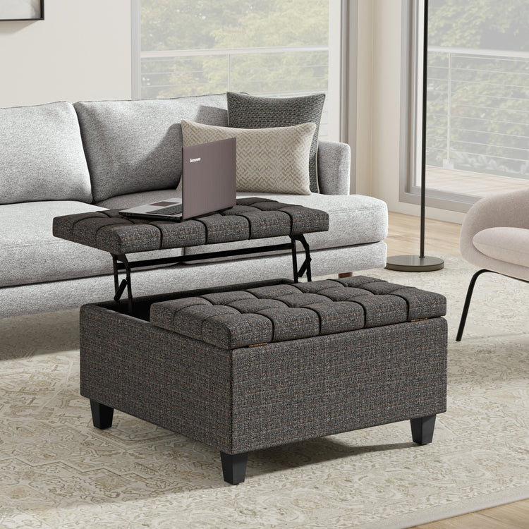 Ebony Tweed Style Fabric | Harrison Small Square Coffee Table Storage Ottoman