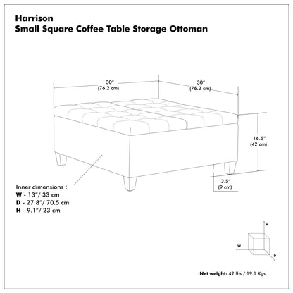 Slate Grey Linen Style Fabric | Harrison Small Square Coffee Table Storage Ottoman