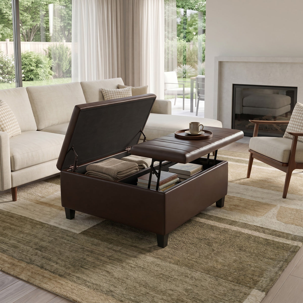 Chocolate Brown Vegan Leather | Ellis Coffee Table Storage Ottoman