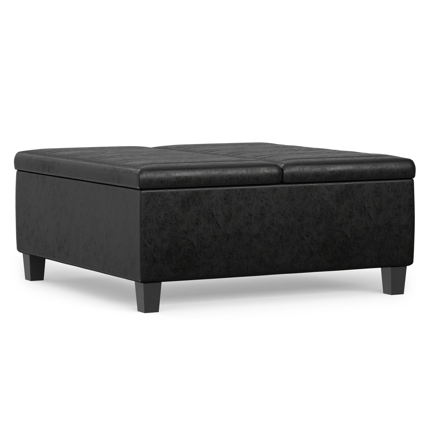 Distressed Black Distressed Vegan Leather | Ellis Table Ottoman in Distressed Vegan Leather