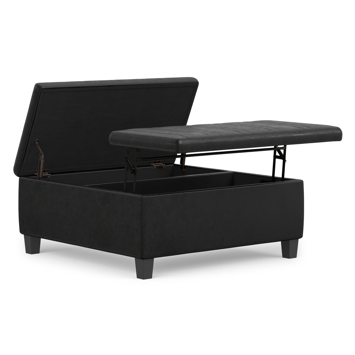 Distressed Black Distressed Vegan Leather | Ellis Table Ottoman in Distressed Vegan Leather
