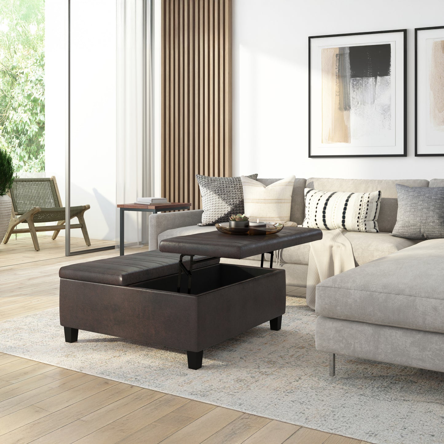 Distressed Brown Distressed Vegan Leather | Ellis Table Ottoman in Distressed Vegan Leather