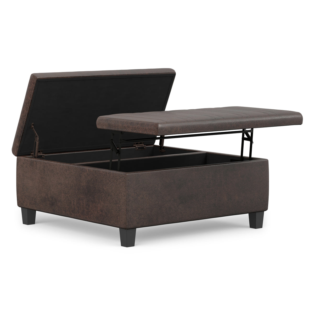 Distressed Brown Distressed Vegan Leather | Ellis Table Ottoman in Distressed Vegan Leather
