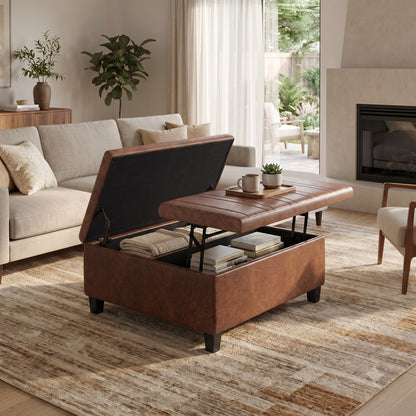 Distressed Saddle Brown Distressed Vegan Leather | Ellis Table Ottoman in Distressed Vegan Leather