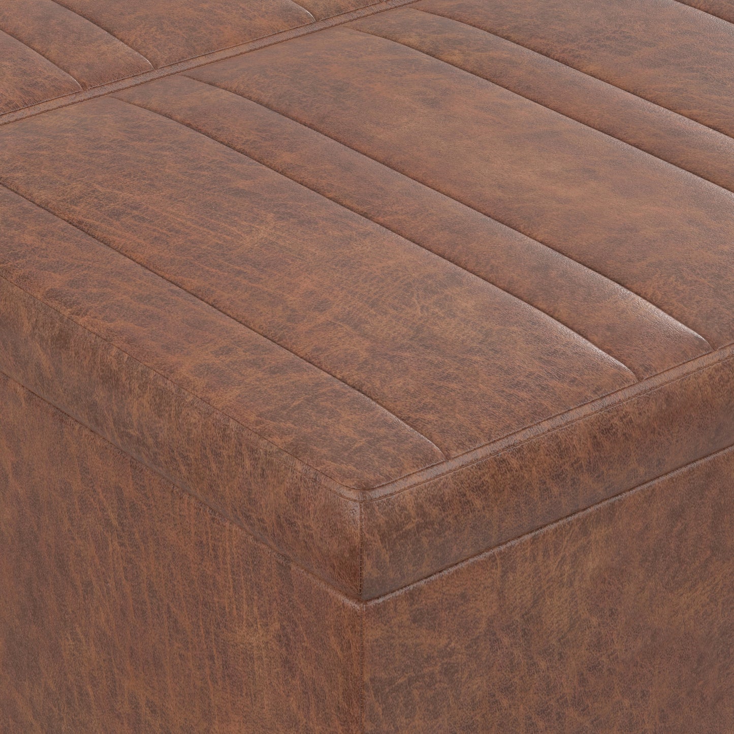 Distressed Saddle Brown Distressed Vegan Leather | Ellis Table Ottoman in Distressed Vegan Leather