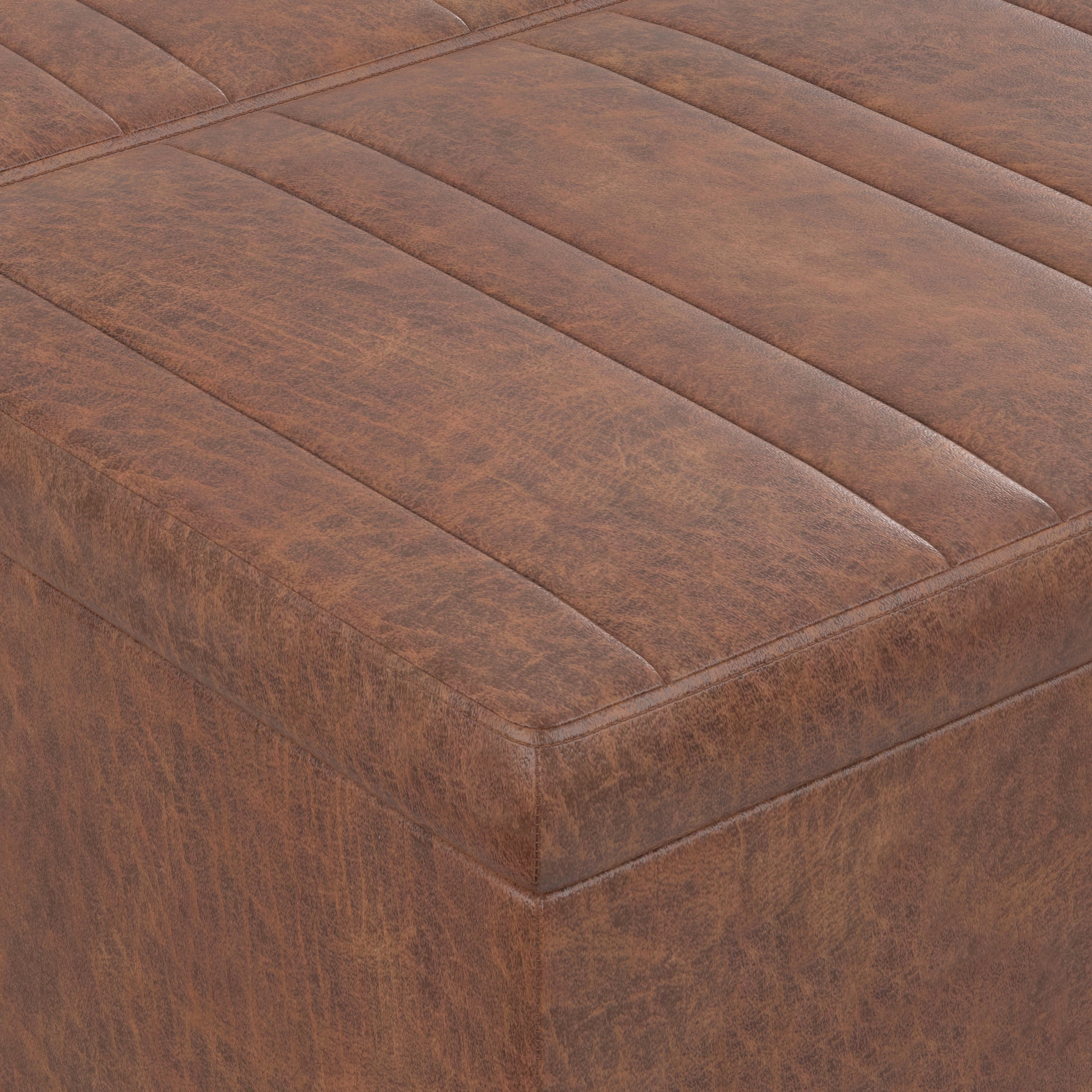 Distressed Saddle Brown Distressed Vegan Leather | Ellis Table Ottoman in Distressed Vegan Leather