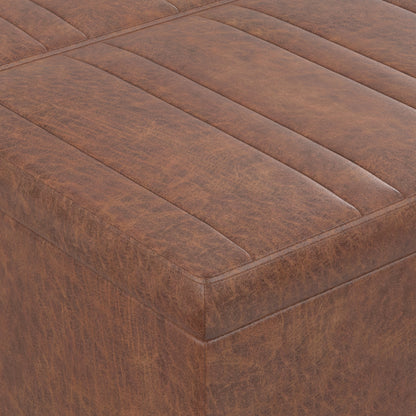 Distressed Saddle Brown Distressed Vegan Leather | Ellis Table Ottoman in Distressed Vegan Leather