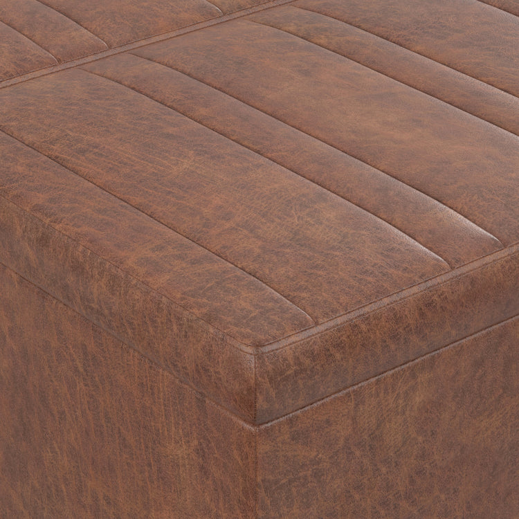 Distressed Saddle Brown Distressed Vegan Leather | Ellis Table Ottoman in Distressed Vegan Leather