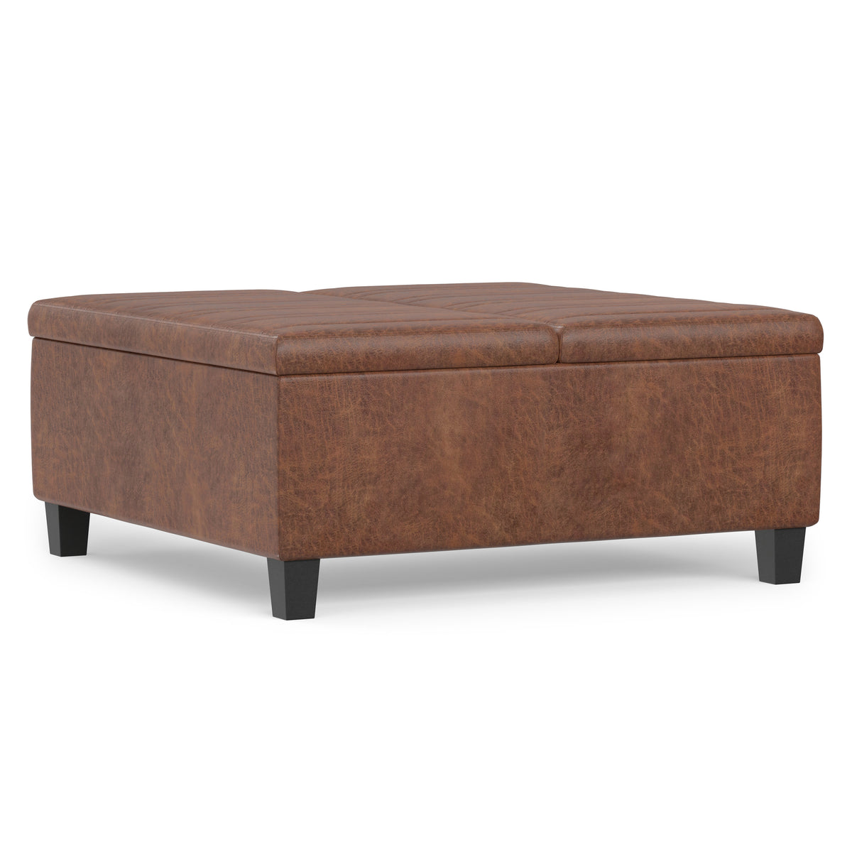 Distressed Saddle Brown Distressed Vegan Leather | Ellis Table Ottoman in Distressed Vegan Leather