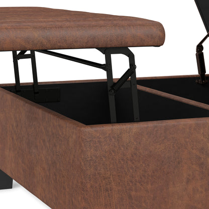 Distressed Saddle Brown Distressed Vegan Leather | Ellis Table Ottoman in Distressed Vegan Leather