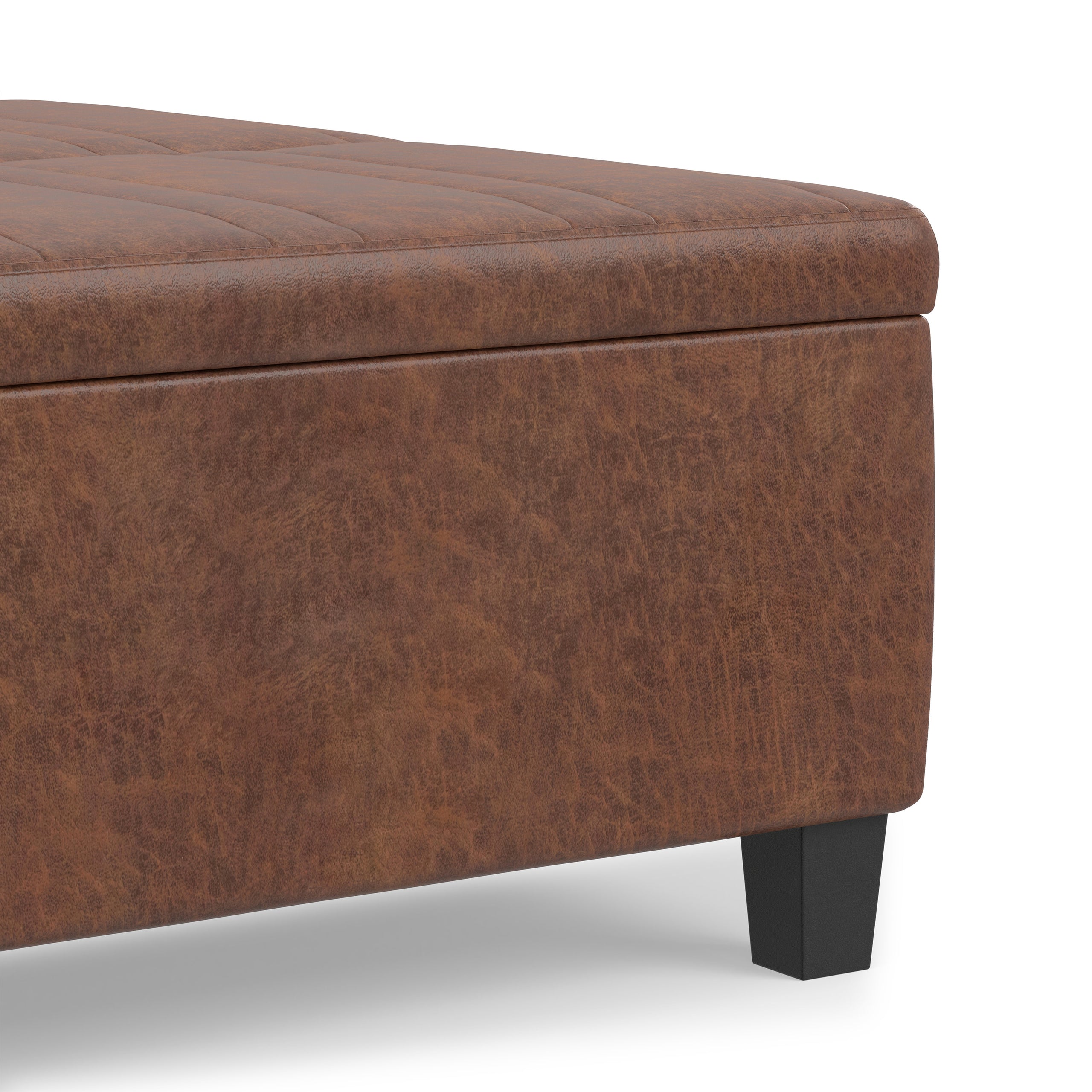 Distressed Saddle Brown Distressed Vegan Leather | Ellis Table Ottoman in Distressed Vegan Leather