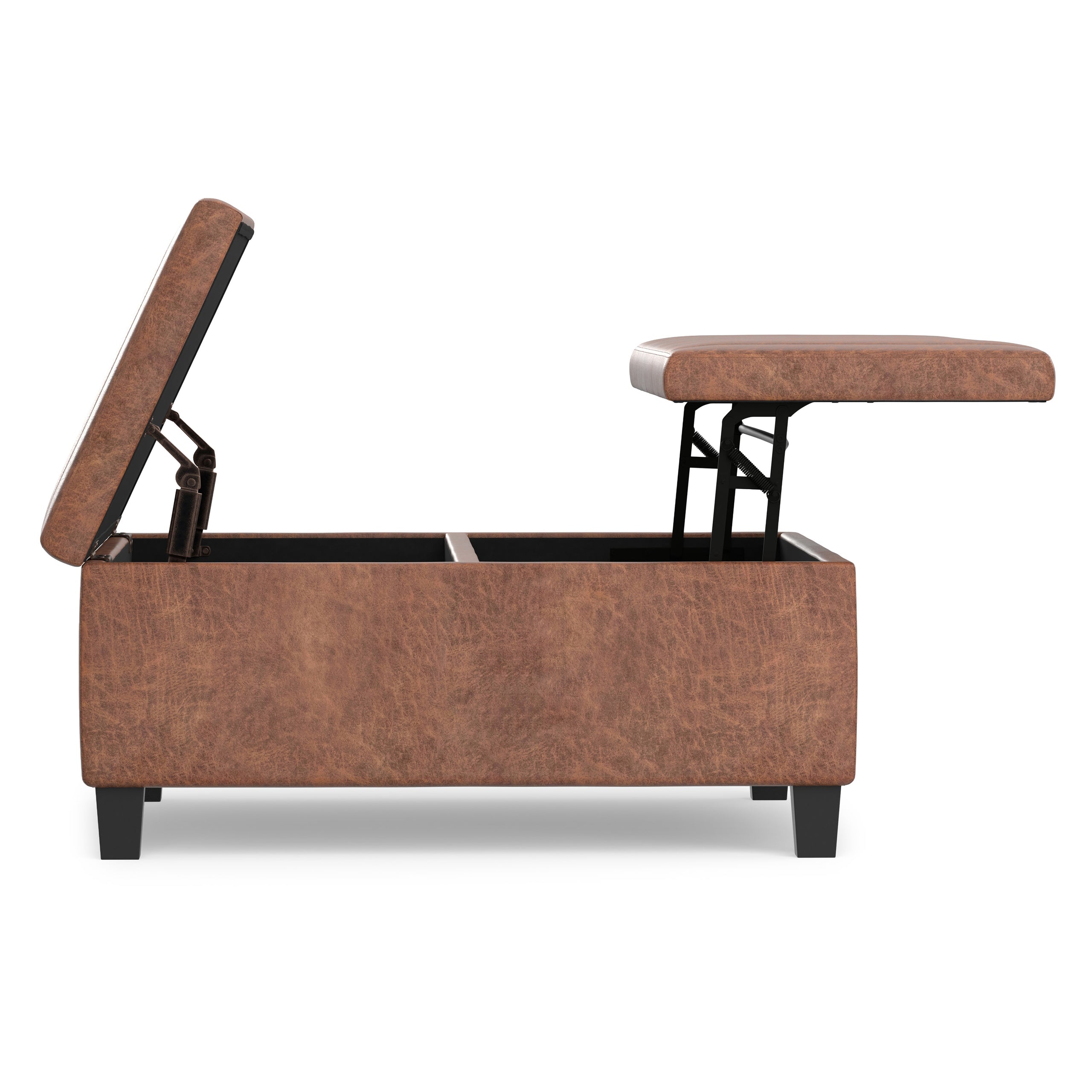 Distressed Saddle Brown Distressed Vegan Leather | Ellis Table Ottoman in Distressed Vegan Leather