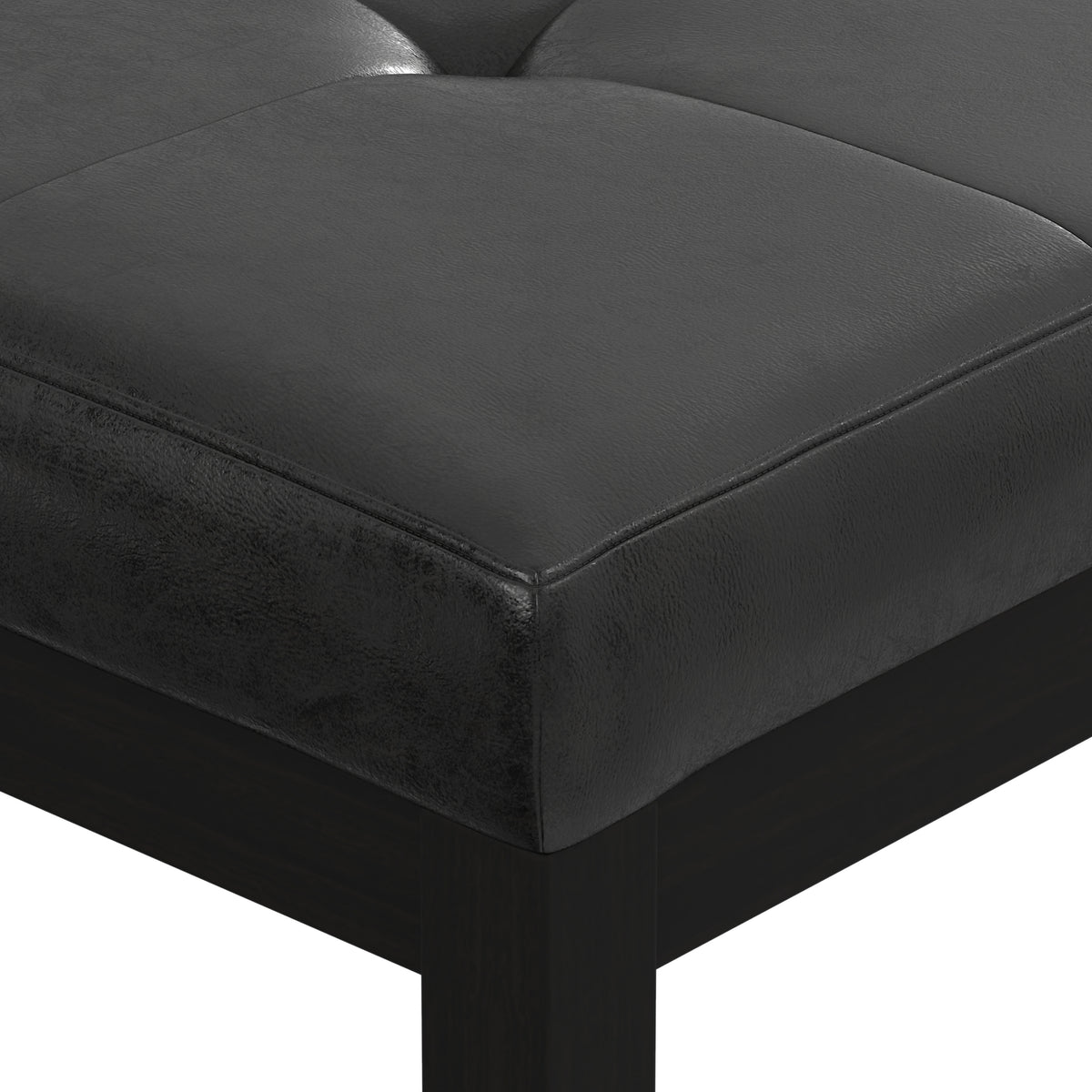 Distressed Black Distressed Vegan Leather | Lacey Tufted Ottoman Bench