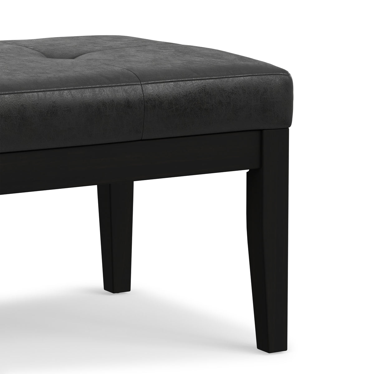 Distressed Black Distressed Vegan Leather | Lacey Tufted Ottoman Bench