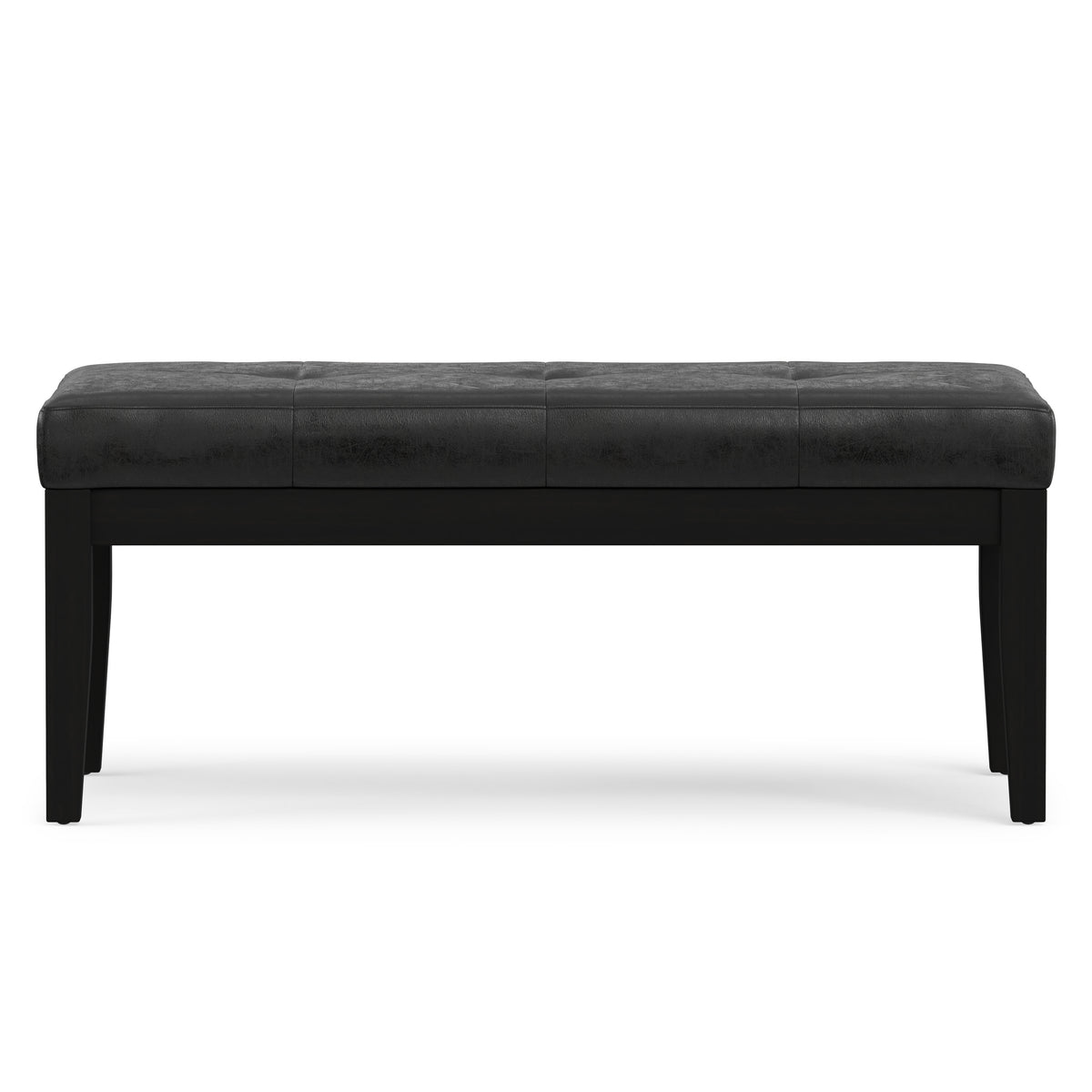 Distressed Black Distressed Vegan Leather | Lacey Tufted Ottoman Bench