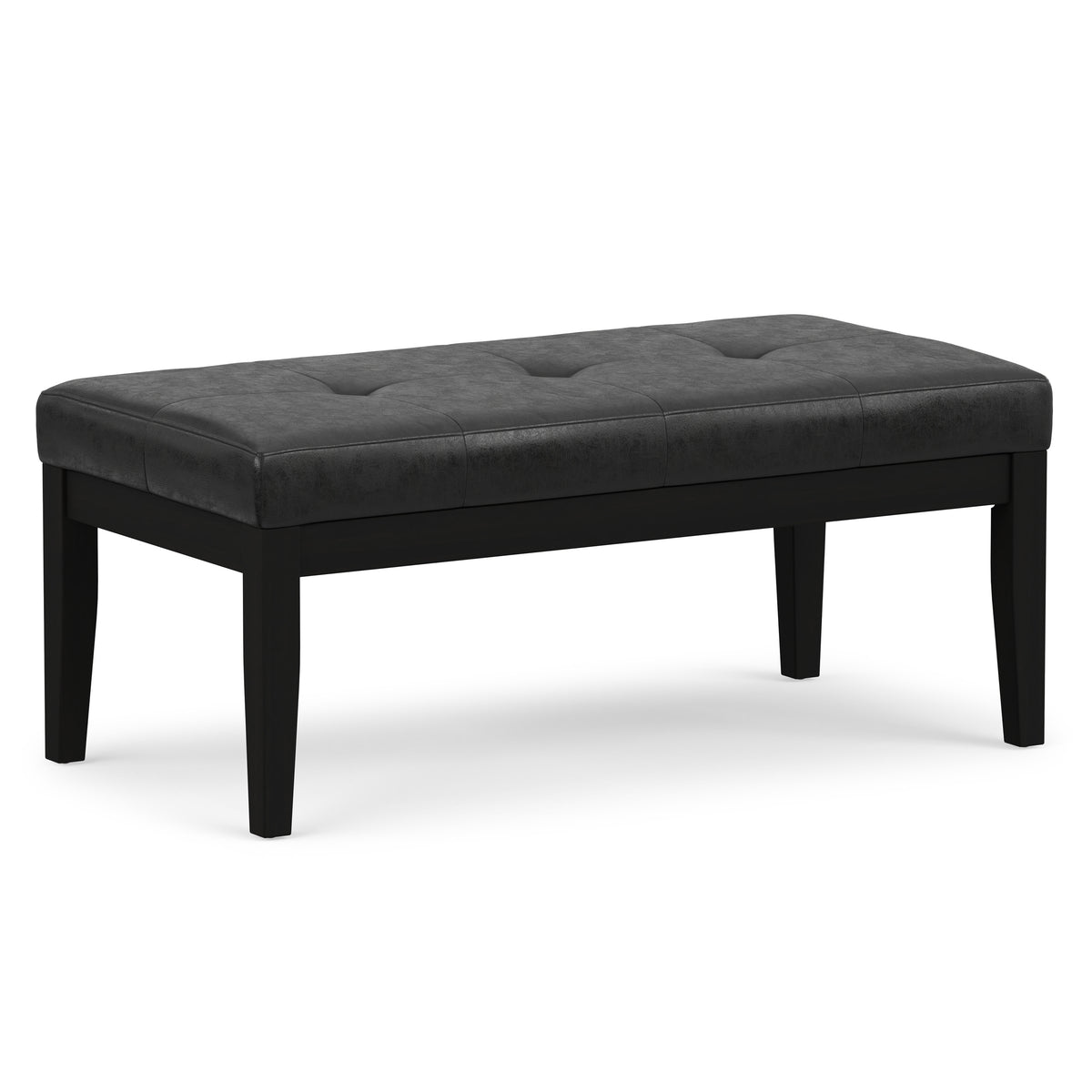 Distressed Black Distressed Vegan Leather | Lacey Tufted Ottoman Bench