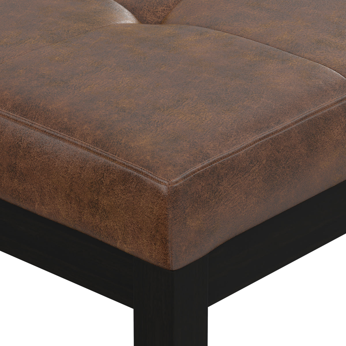 Distressed Chestnut Brown Distressed Vegan Leather | Lacey Tufted Ottoman Bench