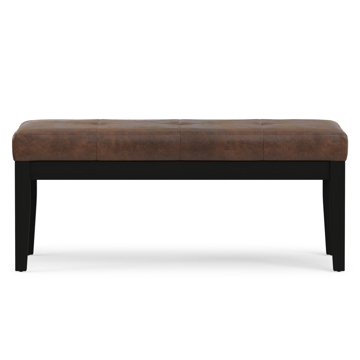 Distressed Chestnut Brown Distressed Vegan Leather | Lacey Tufted Ottoman Bench