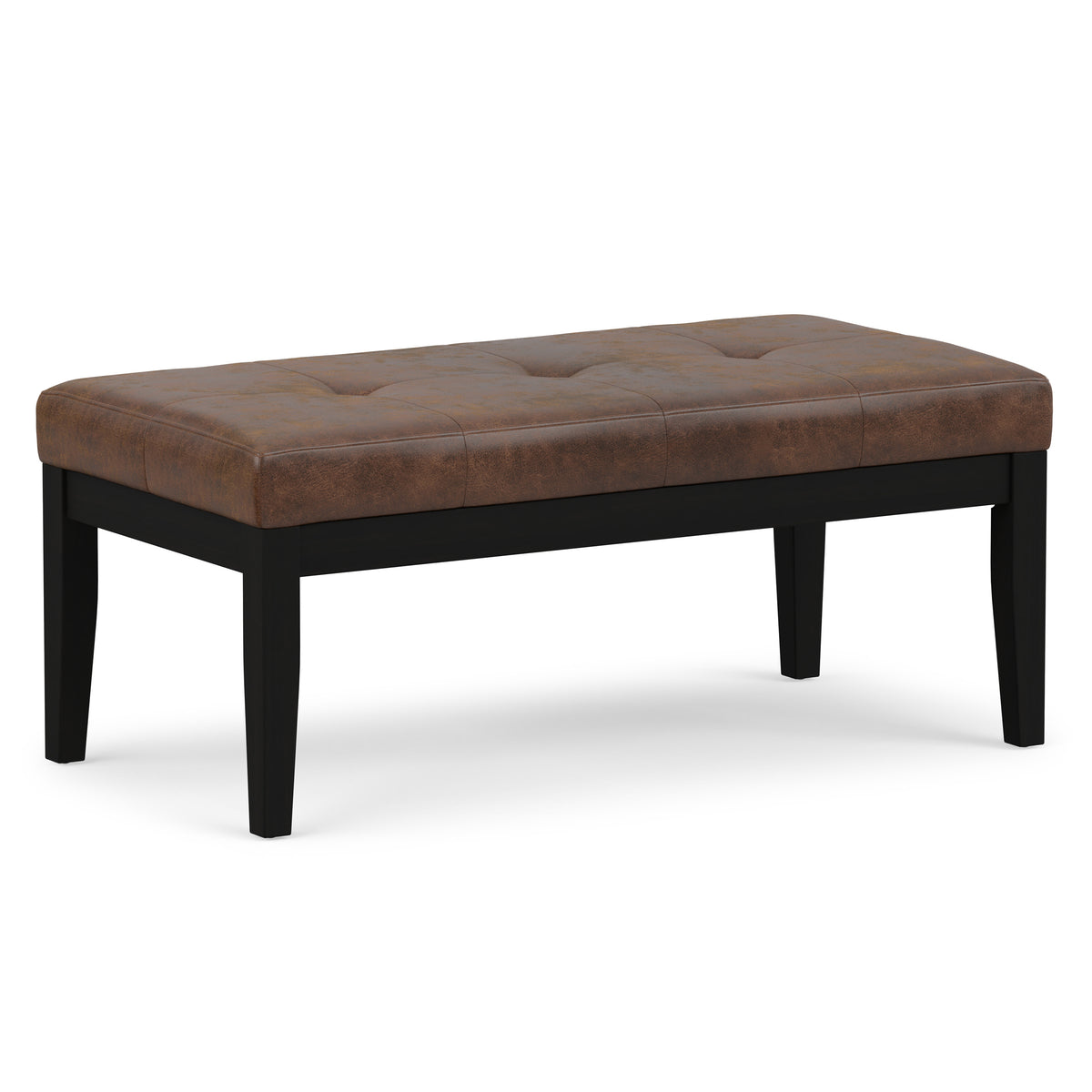 Distressed Chestnut Brown Distressed Vegan Leather | Lacey Tufted Ottoman Bench