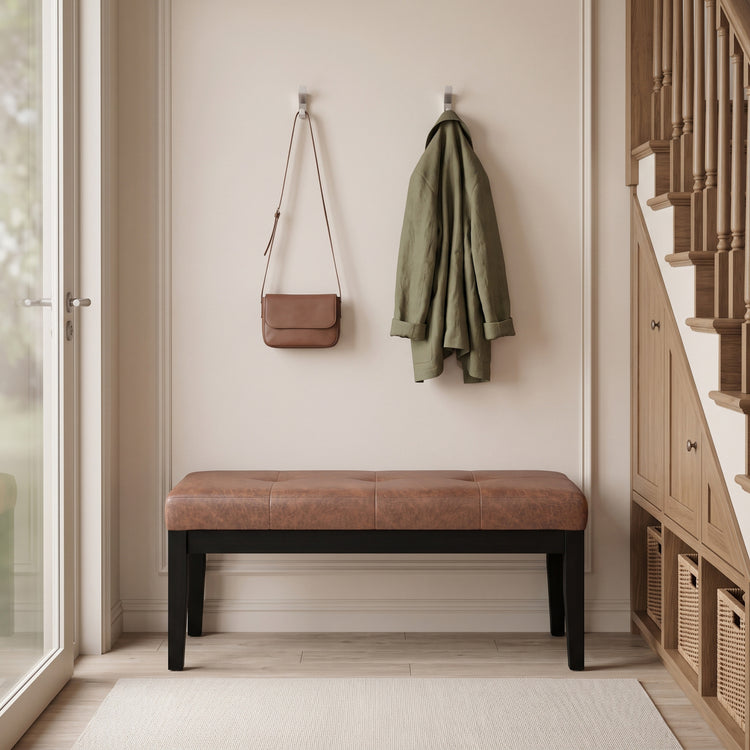 Distressed Saddle Brown Distressed Vegan Leather | Lacey Tufted Ottoman Bench