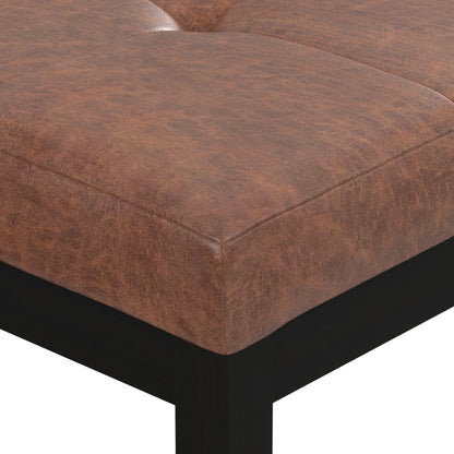 Distressed Saddle Brown Distressed Vegan Leather | Lacey Tufted Ottoman Bench