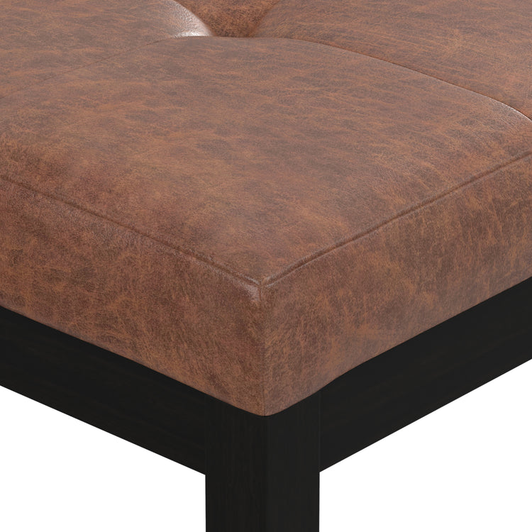 Distressed Saddle Brown Distressed Vegan Leather | Lacey Tufted Ottoman Bench