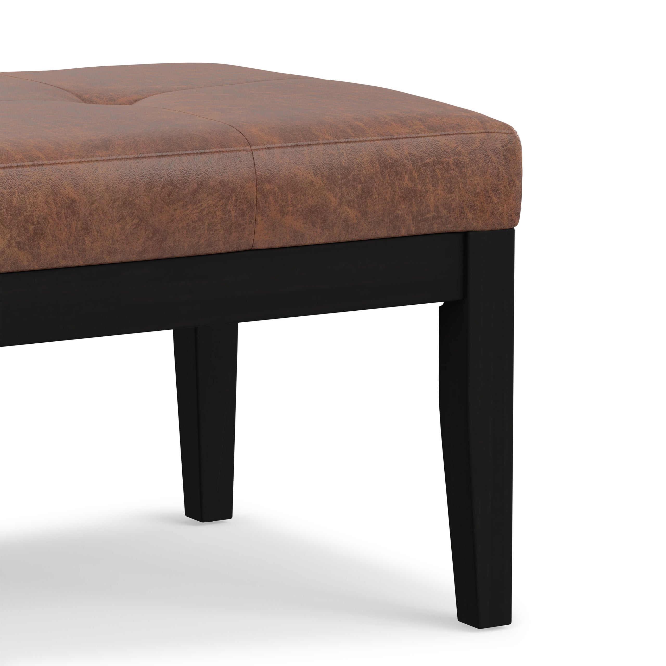 Distressed Saddle Brown Distressed Vegan Leather | Lacey Tufted Ottoman Bench
