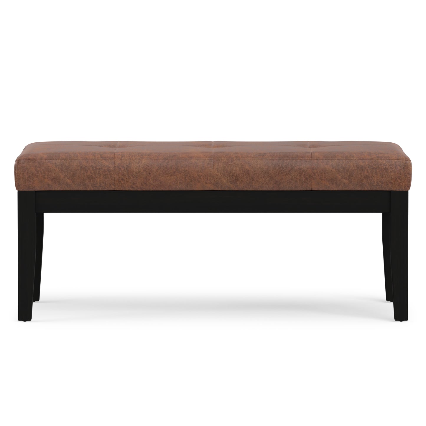Distressed Saddle Brown Distressed Vegan Leather | Lacey Tufted Ottoman Bench