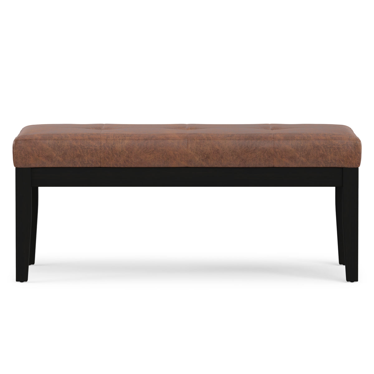 Distressed Saddle Brown Distressed Vegan Leather | Lacey Tufted Ottoman Bench