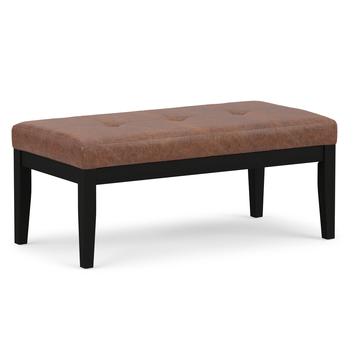 Distressed Saddle Brown Distressed Vegan Leather | Lacey Tufted Ottoman Bench