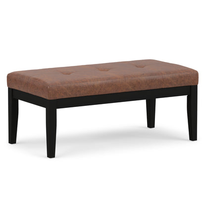 Distressed Saddle Brown Distressed Vegan Leather | Lacey Tufted Ottoman Bench