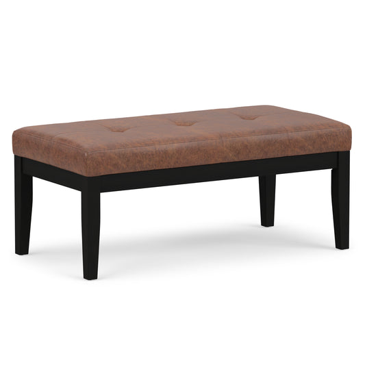 Distressed Saddle Brown Distressed Vegan Leather | Lacey Tufted Ottoman Bench