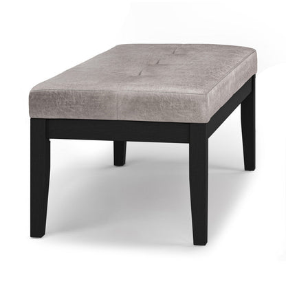Distressed Grey Taupe Distressed Vegan Leather | Lacey Tufted Ottoman Bench