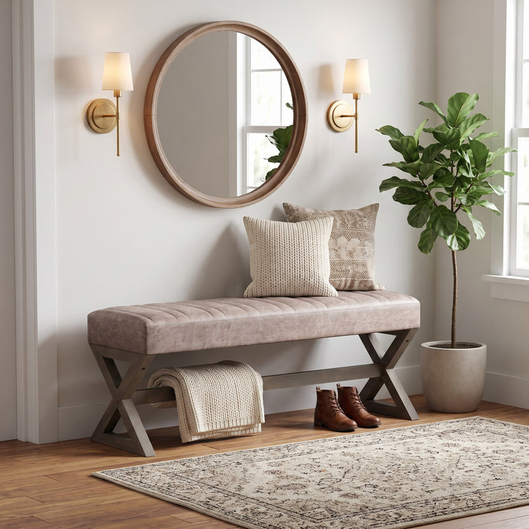 Distressed Grey Taupe Distressed Vegan Leather | Salinger Ottoman Bench