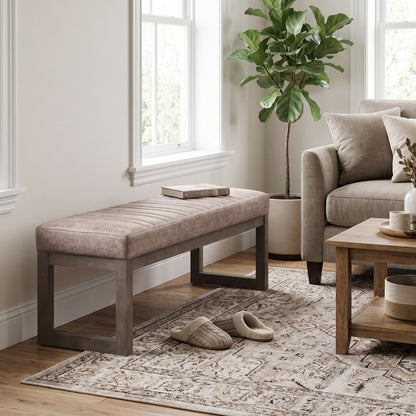 Distressed Grey Taupe Distressed Vegan Leather | Casey Ottoman Bench