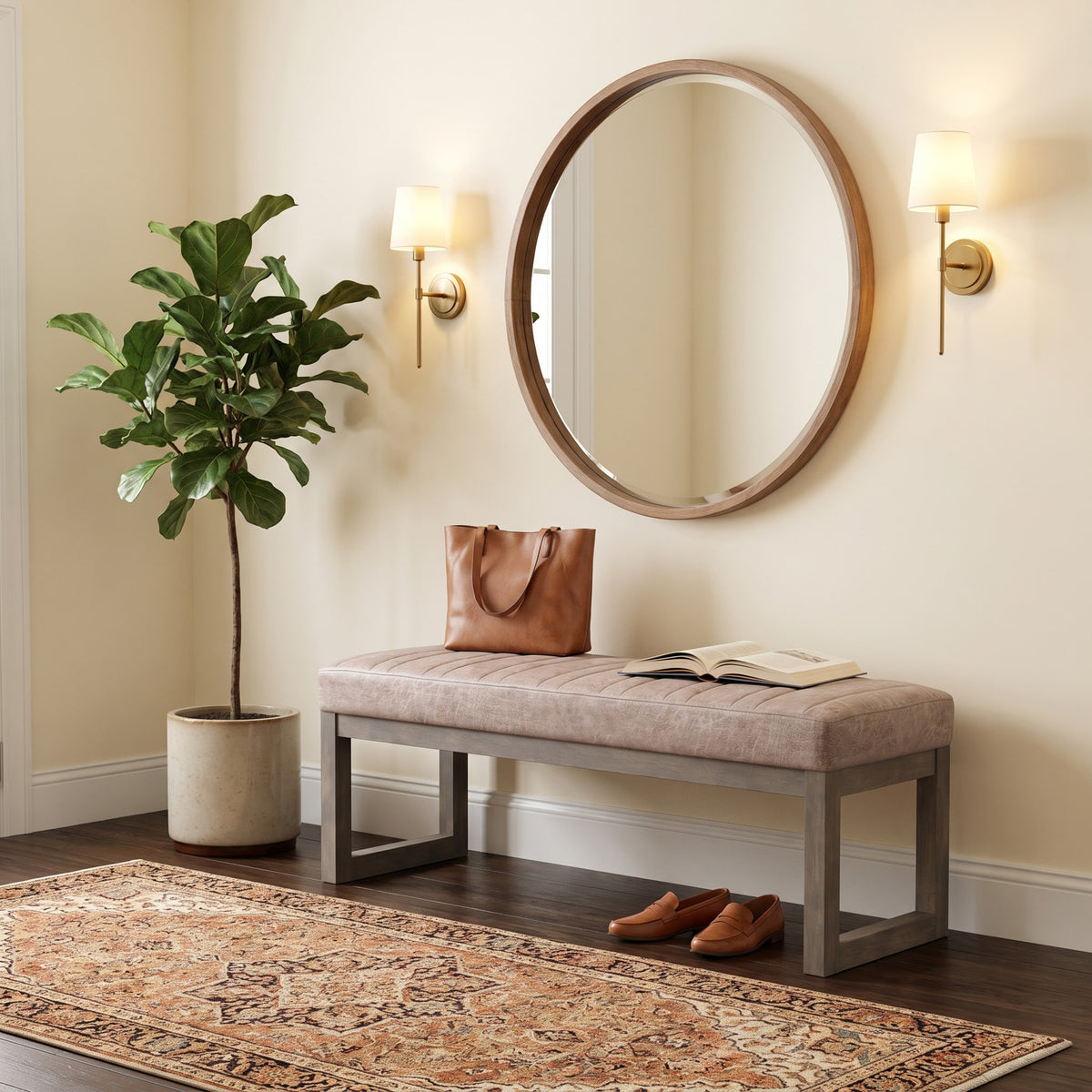 Distressed Grey Taupe Distressed Vegan Leather | Casey Ottoman Bench