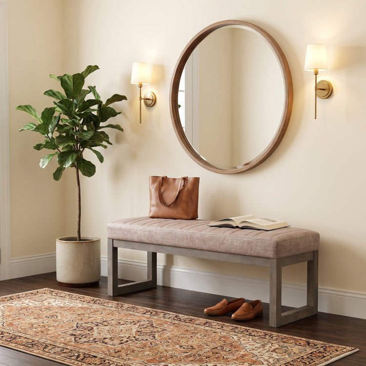 Distressed Grey Taupe Distressed Vegan Leather | Casey Ottoman Bench