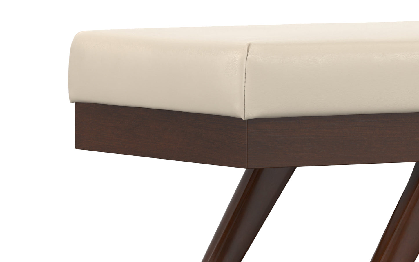 Satin Cream Distressed Vegan Leather | Chanelle Mid Century Ottoman Bench