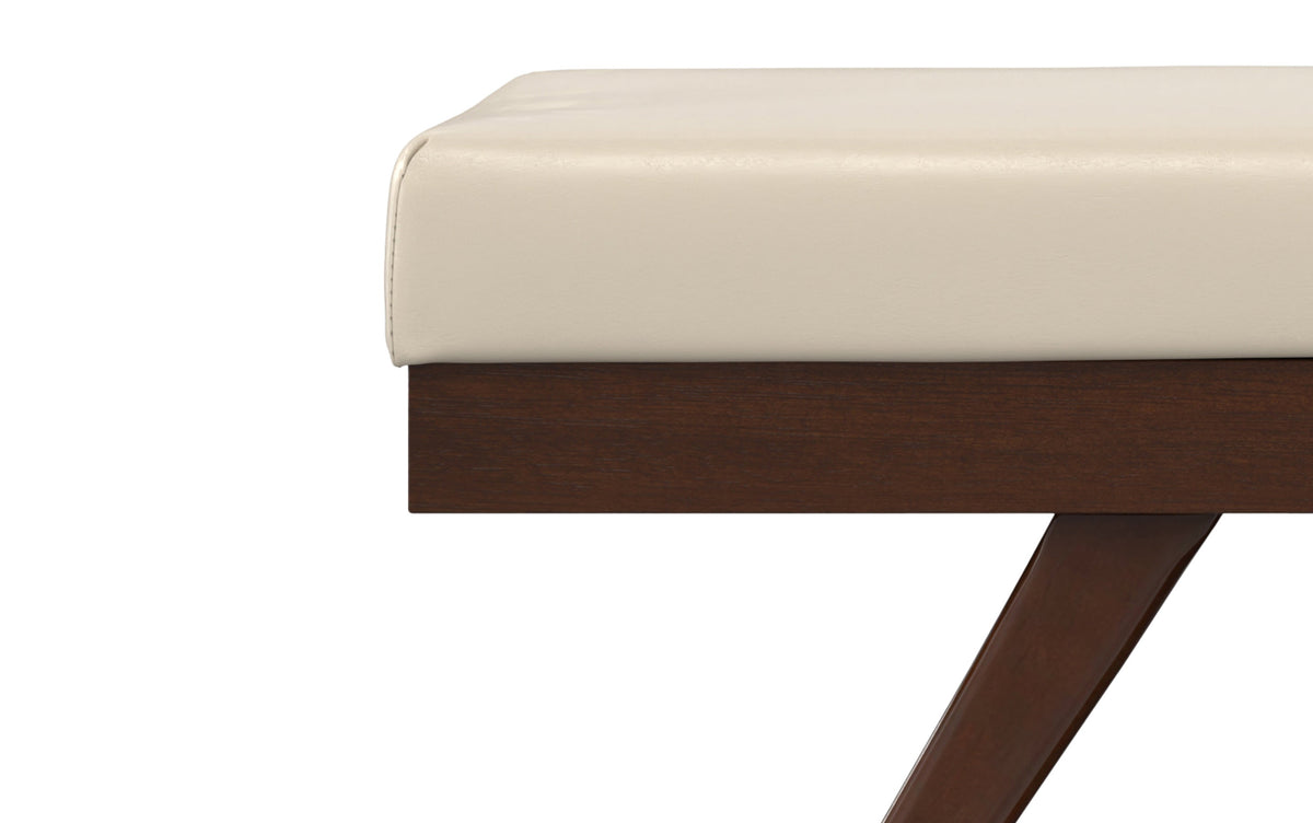 Satin Cream Distressed Vegan Leather | Chanelle Mid Century Ottoman Bench