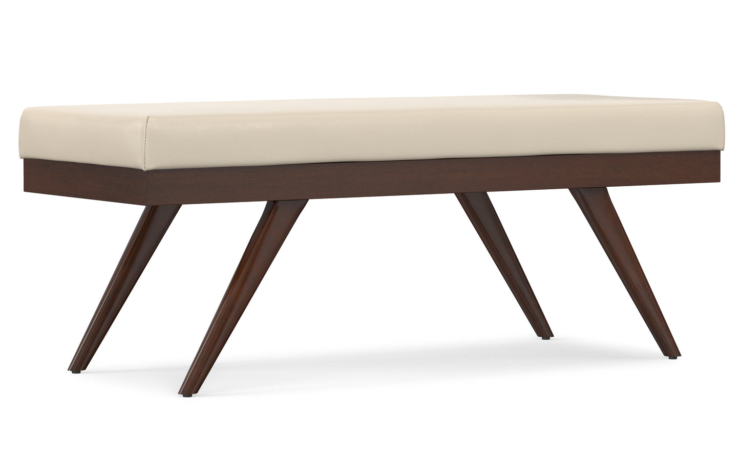 Satin Cream Distressed Vegan Leather | Chanelle Mid Century Ottoman Bench
