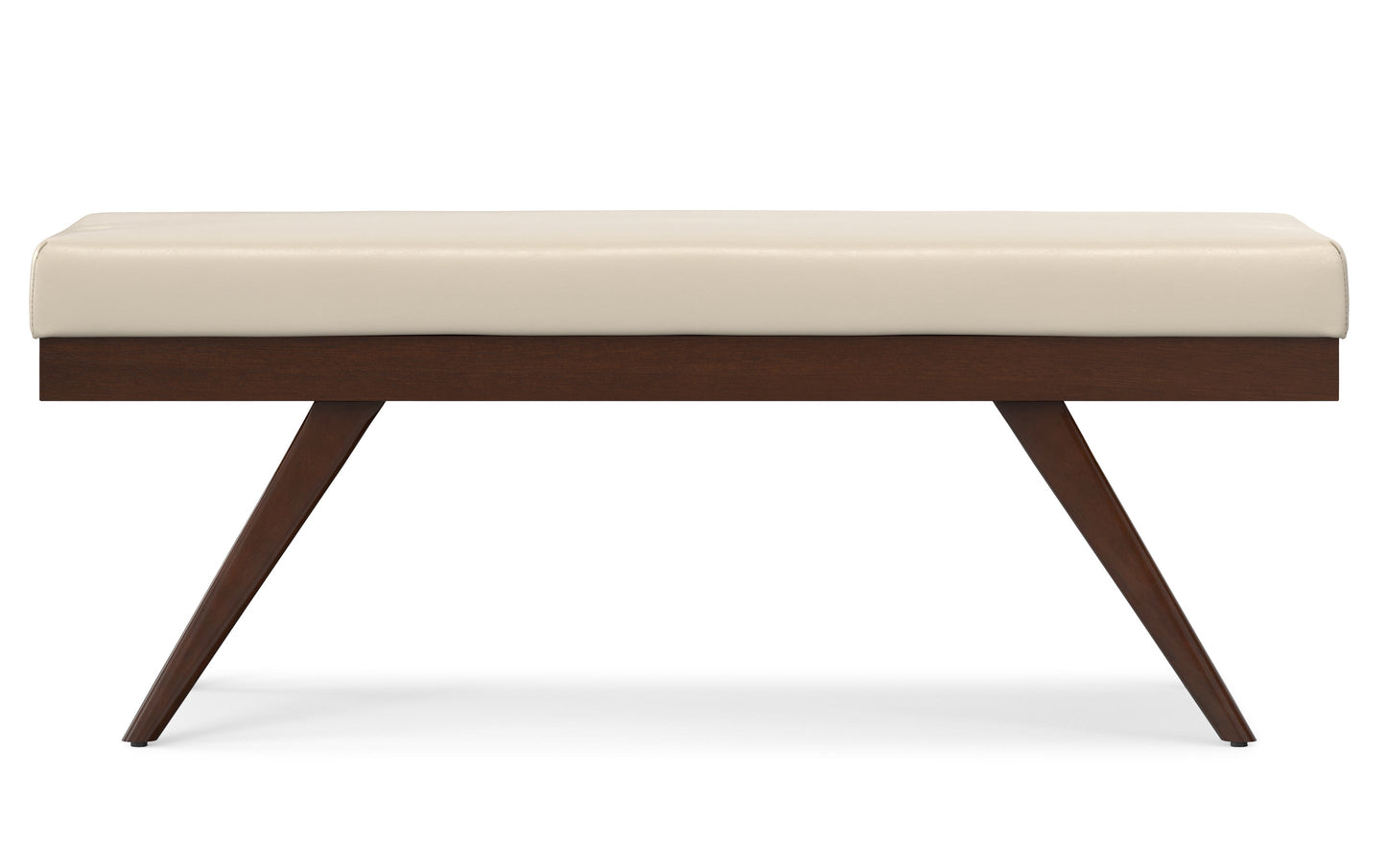 Satin Cream Distressed Vegan Leather | Chanelle Mid Century Ottoman Bench
