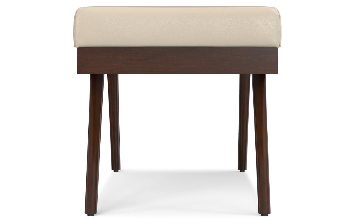 Satin Cream Distressed Vegan Leather | Chanelle Mid Century Ottoman Bench